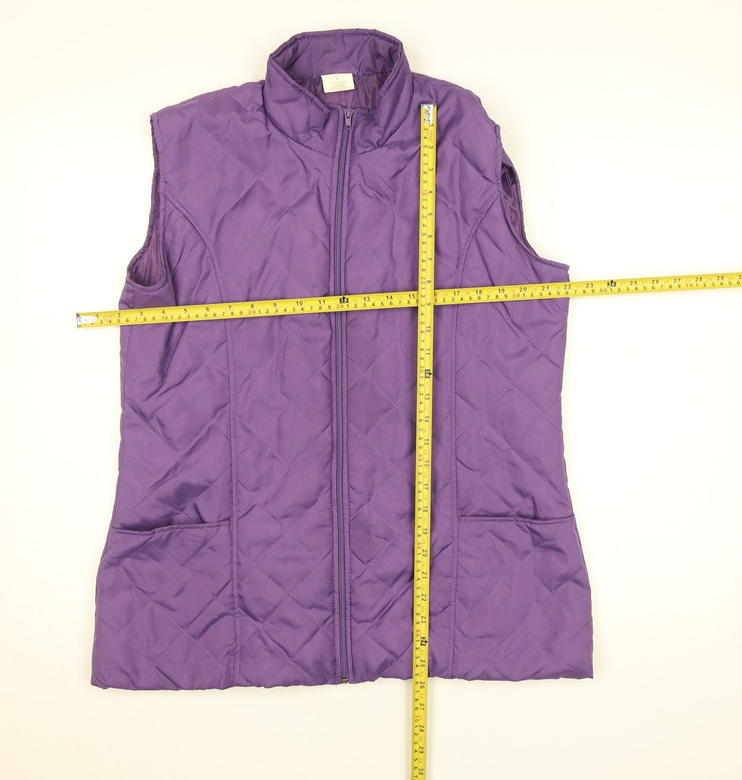 Anne de Langy Womens Purple Quilted Waistcoat M Full Zip