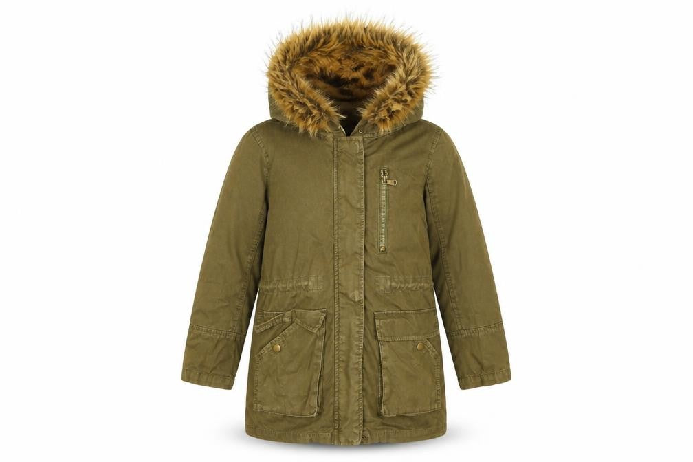 Zara Girls Green Faux Fur Lined Hooded Parka Coat 7 Years