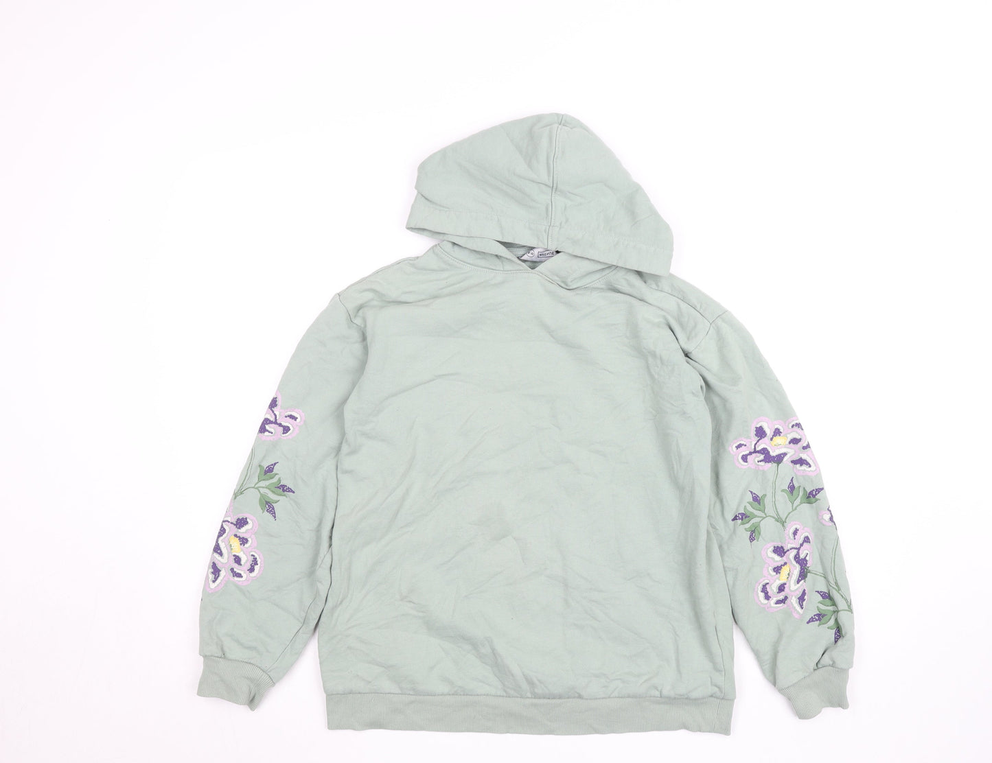 Avenue Women Green Embroidered Floral Pullover Hoodie Size 8-10