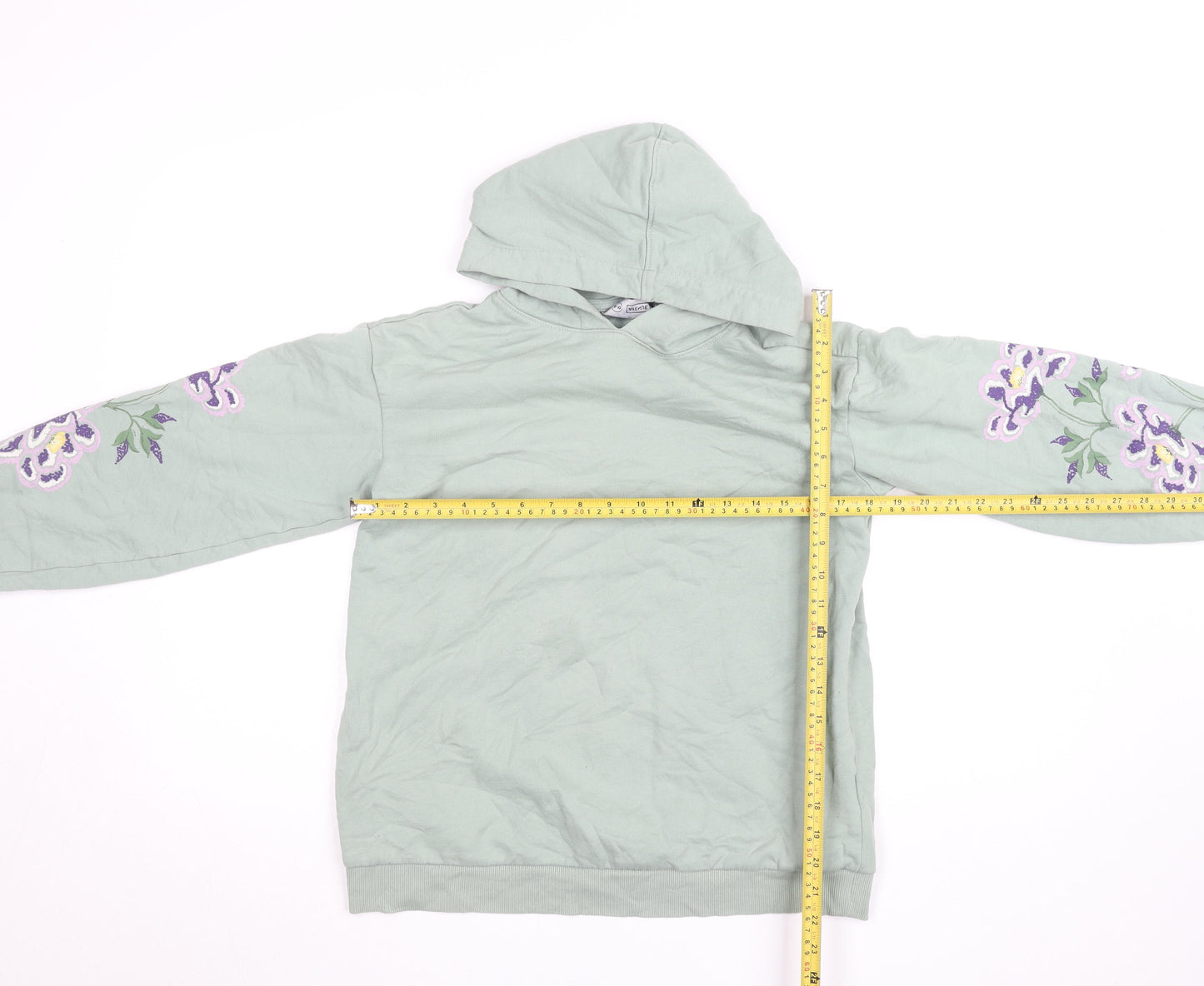 Avenue Women Green Embroidered Floral Pullover Hoodie Size 8-10
