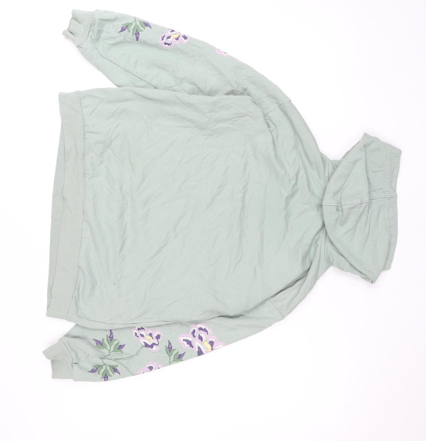Avenue Women Green Embroidered Floral Pullover Hoodie Size 8-10
