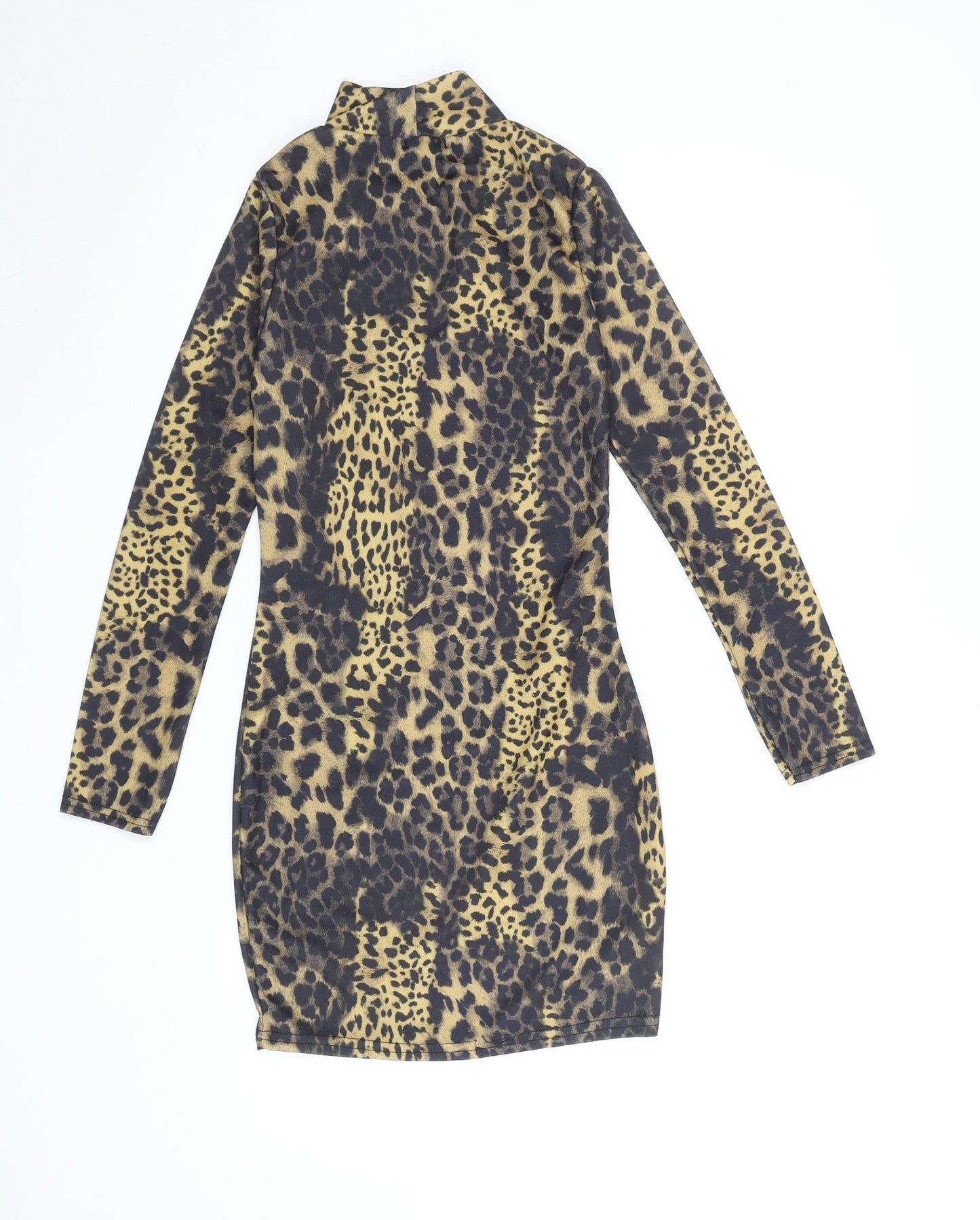 Boohoo Women’s Brown Leopard Print Bodycon Dress Size 6 Long Sleeve