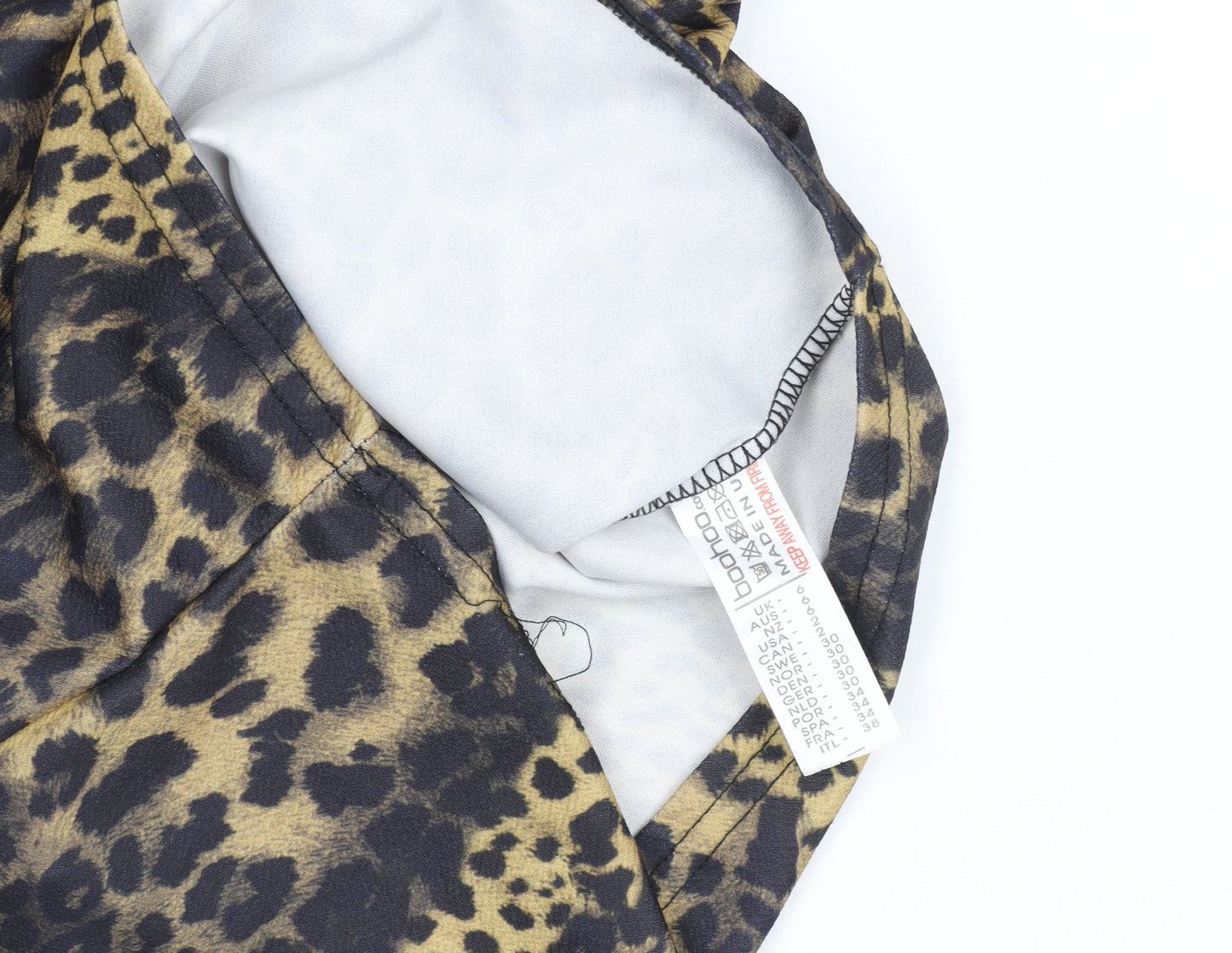 Boohoo Women’s Brown Leopard Print Bodycon Dress Size 6 Long Sleeve