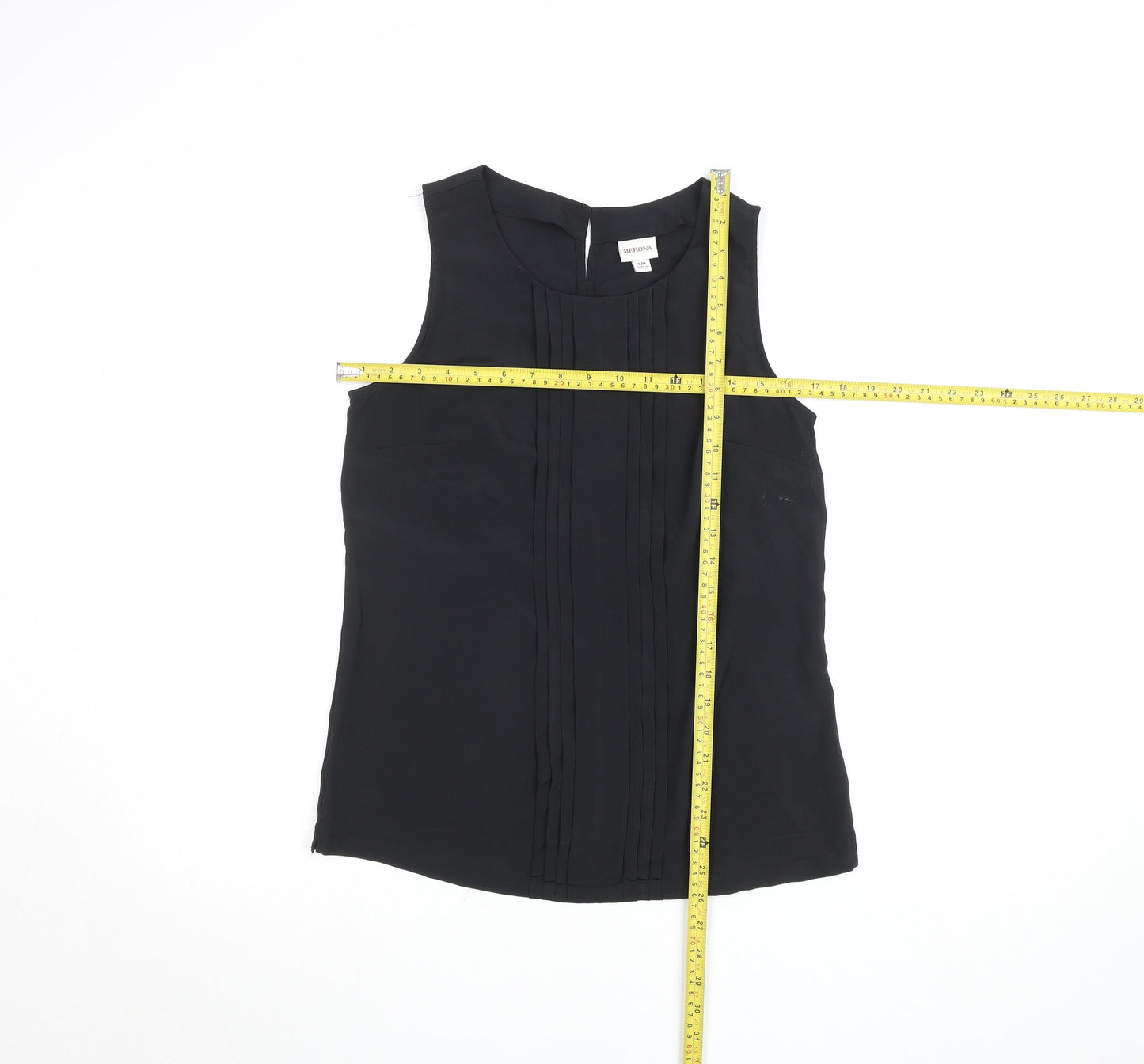 Merona Women Black Sleeveless Pleated Chiffon Blouse Size S