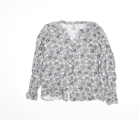Soya Concept Womens Multicoloured Floral Ruffle V-Neck Blouse M