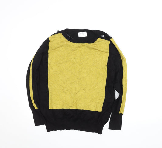 Wallis Petites Black Yellow Colourblock Knit Top Size 16