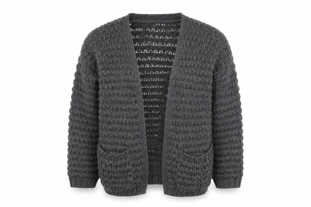 River Island Women's Grey Chunky-Knit Open Cardigan Size 6