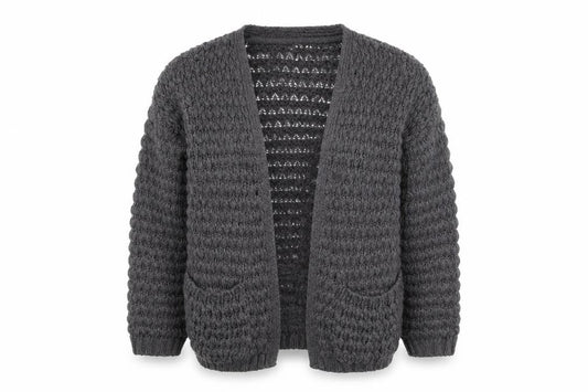 River Island Women's Grey Chunky-Knit Open Cardigan Size 6