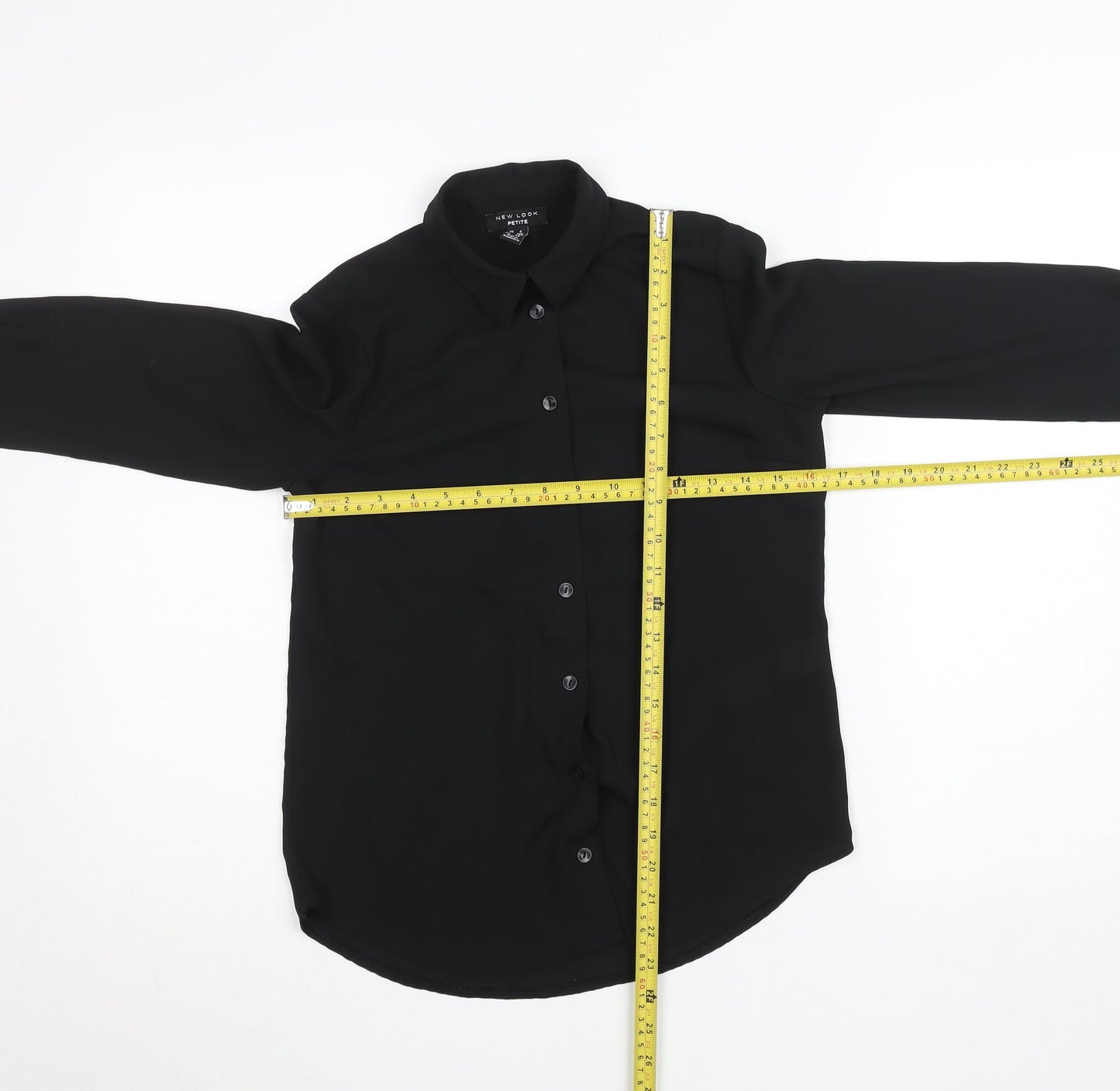 New Look Petite Black Long Sleeve Button-Up Blouse Size 4