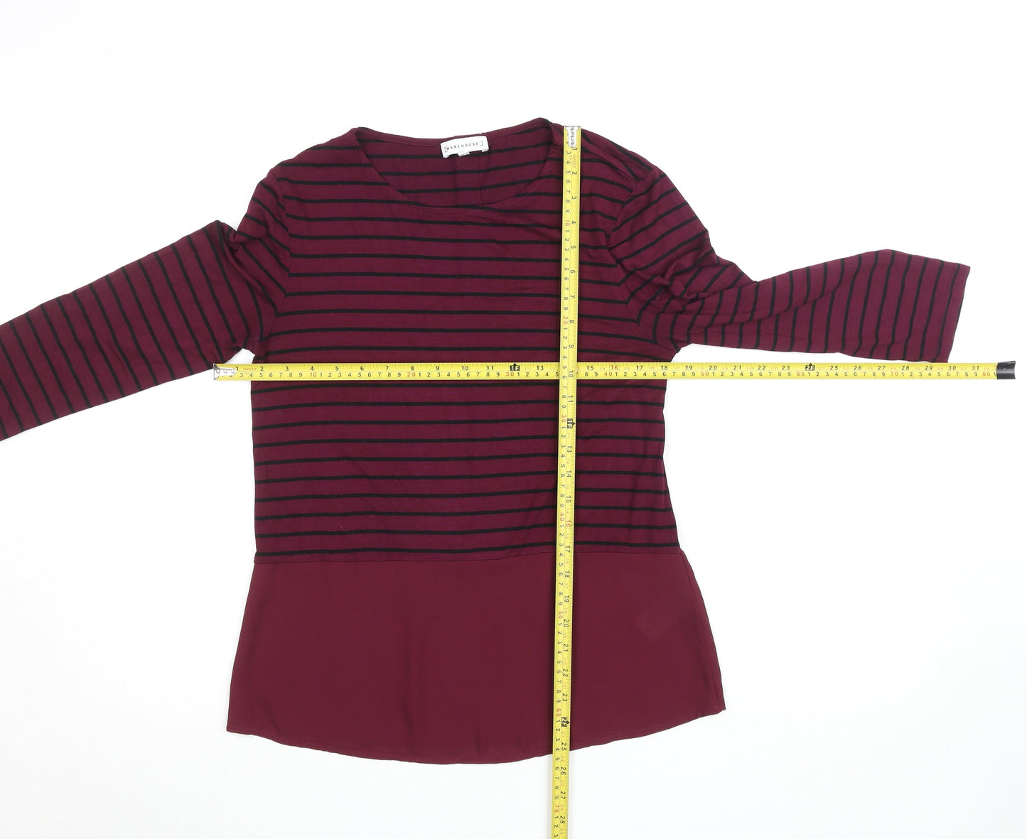 Warehouse Women’s Red Striped Tunic Blouse Size 10 3/4 Sleeve