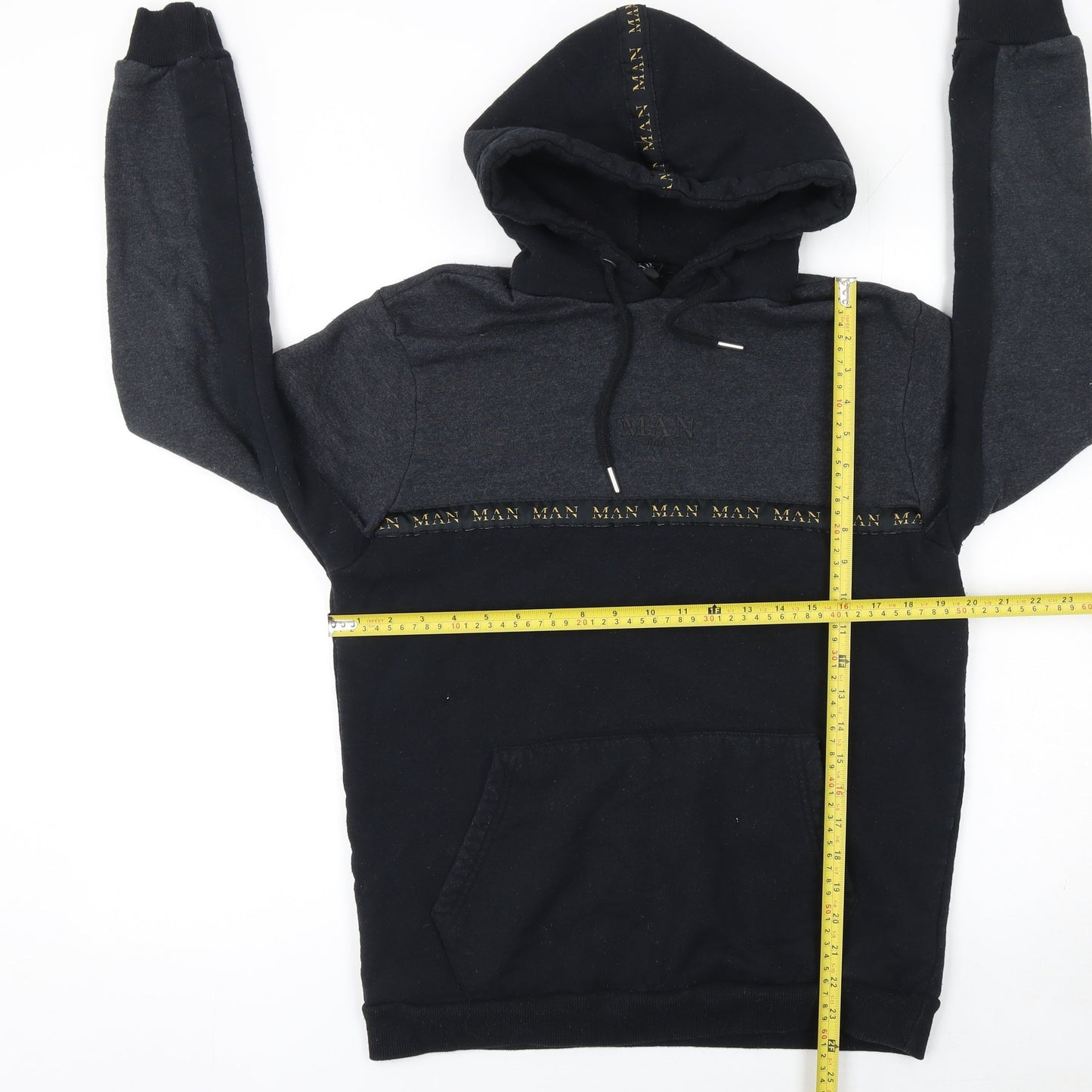 boohooMAN Men's Black Hoodie M Pullover Logo Hooded Sweatshirt