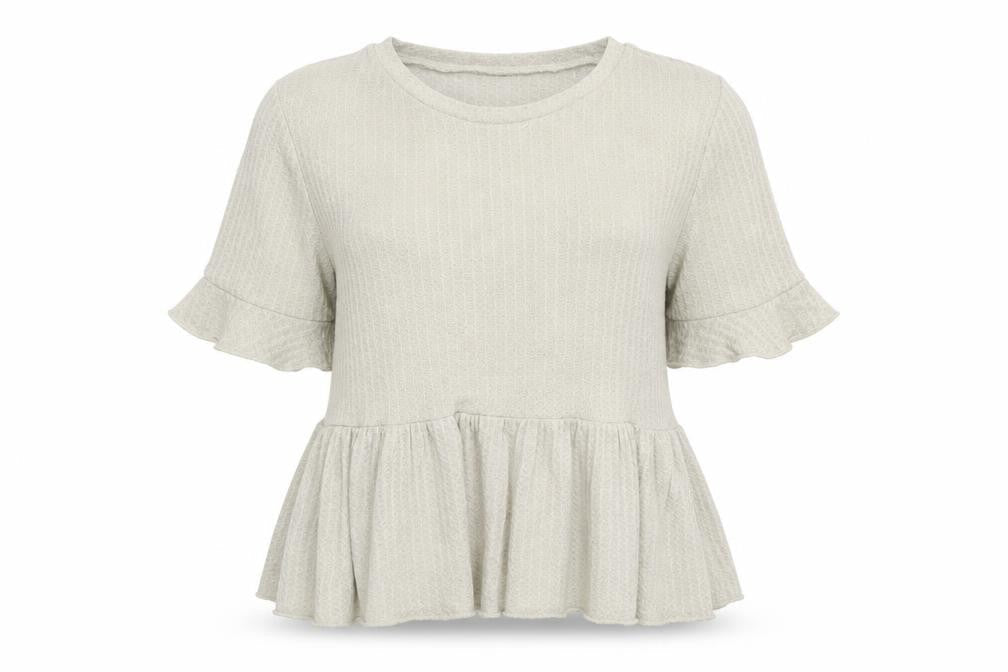 SHEIN Women’s Beige Ruffle Peplum Tunic Short Sleeve Blouse L