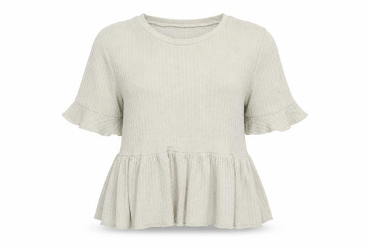 SHEIN Women’s Beige Ruffle Peplum Tunic Short Sleeve Blouse L