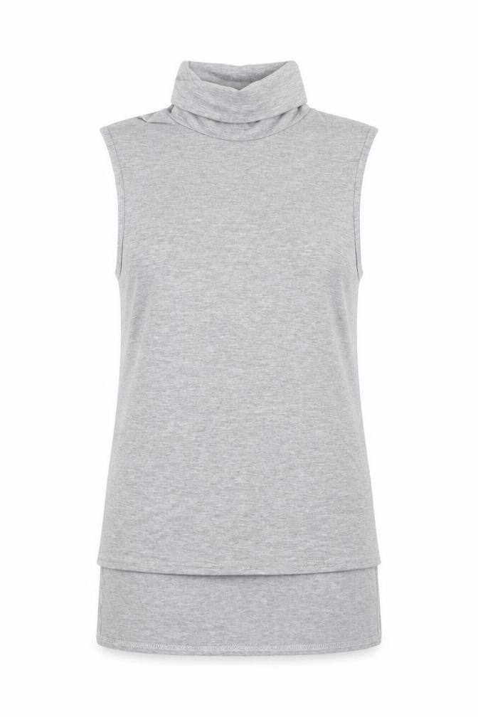 PRETTYLITTLETHING Womens Grey Sleeveless Roll Neck Tank Top UK 10