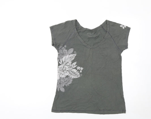 Crazy Shirts Women's Grey Floral V-Neck Cotton T-Shirt Size S