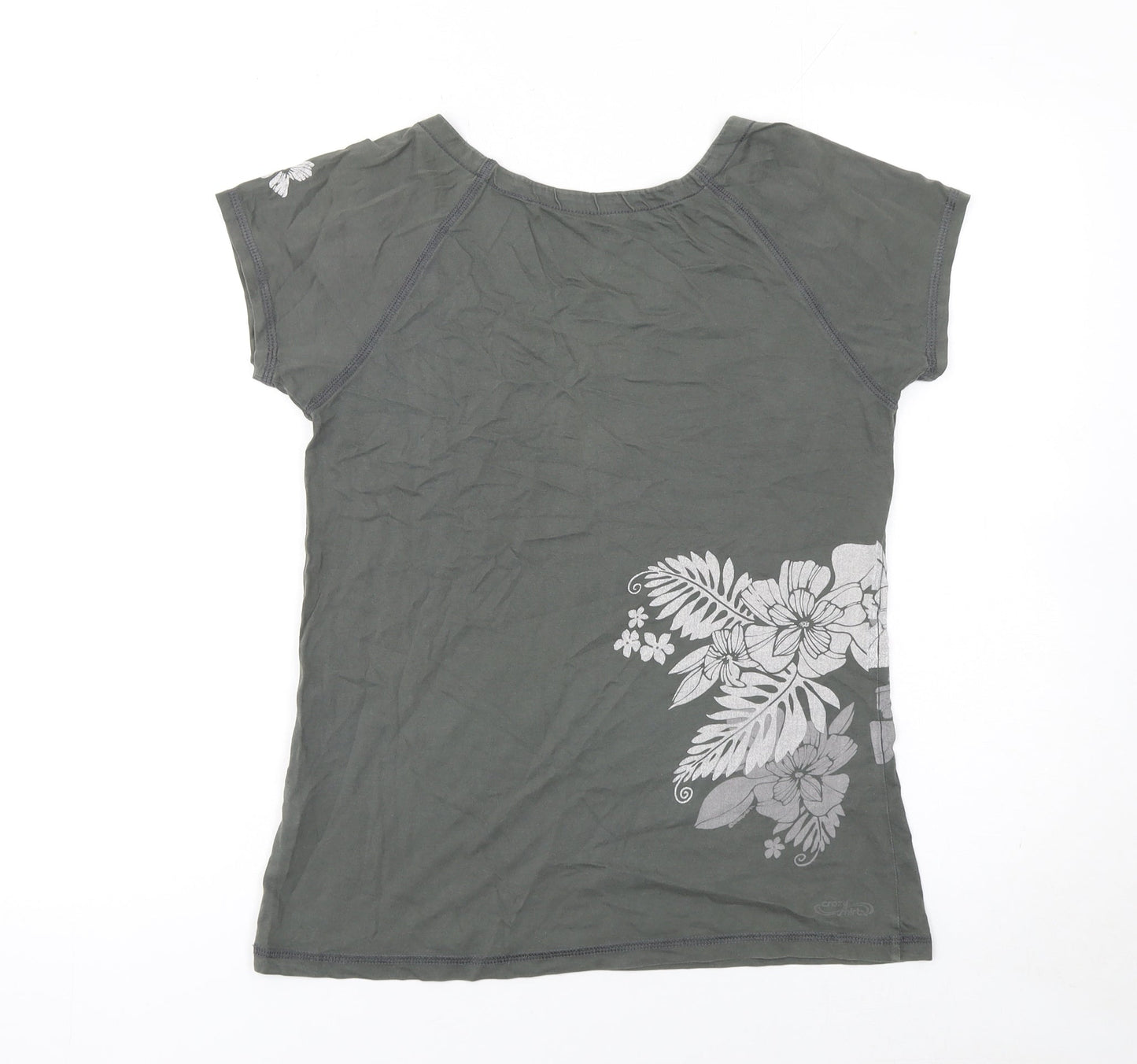 Crazy Shirts Women's Grey Floral V-Neck Cotton T-Shirt Size S