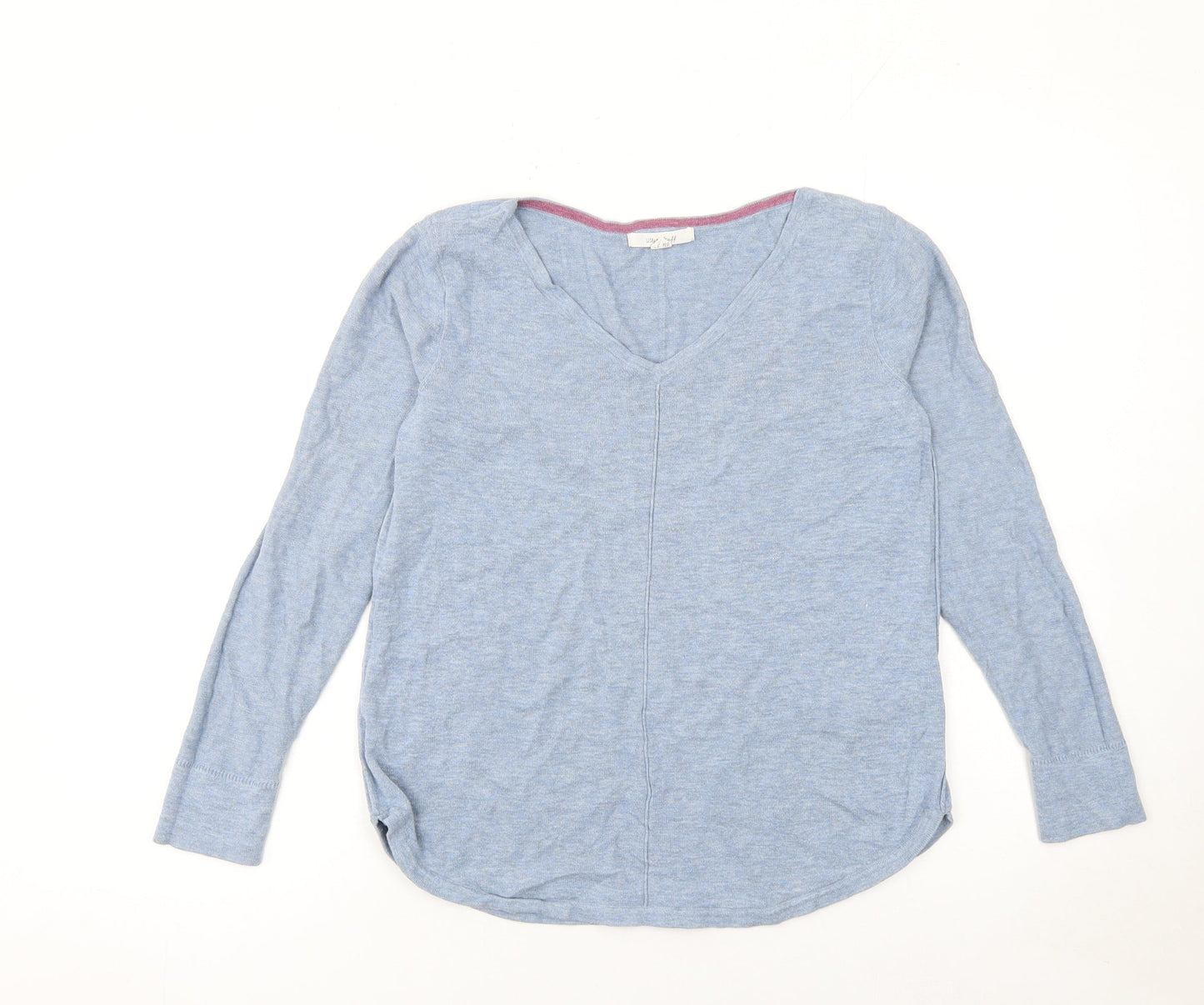 White Stuff Women Blue V-Neck Long Sleeve Cotton Jumper Size 8