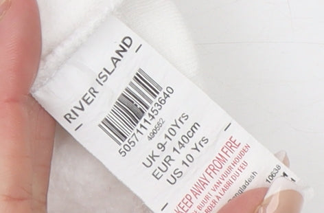 River Island Girls White Gold Logo Sweatshirt 9-10 Years Cotton Blend