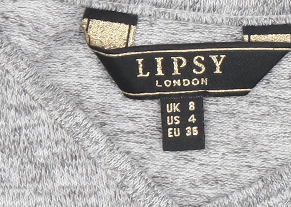 Lipsy Women’s Grey V-Neck Cold Shoulder Short Sleeve Top Size 8