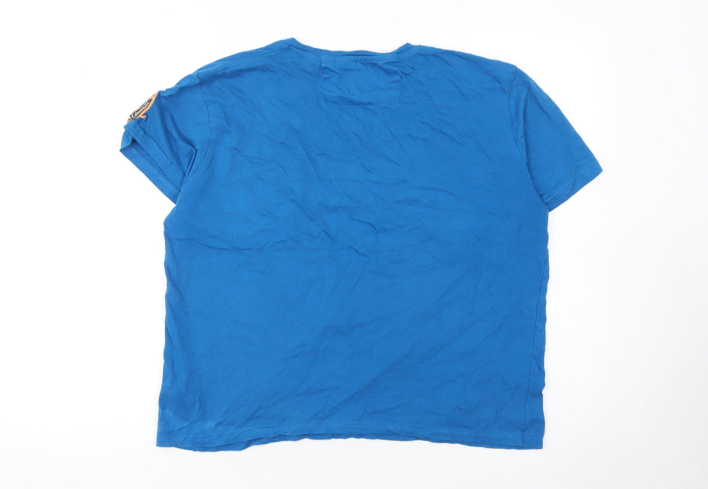 Canadian Peak Men Blue S V-Neck Graphic Outdoor Cotton T-Shirt