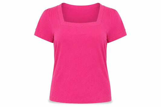Love Cotton Women's Pink Square Neck Short Sleeve Cotton T-Shirt Size 14