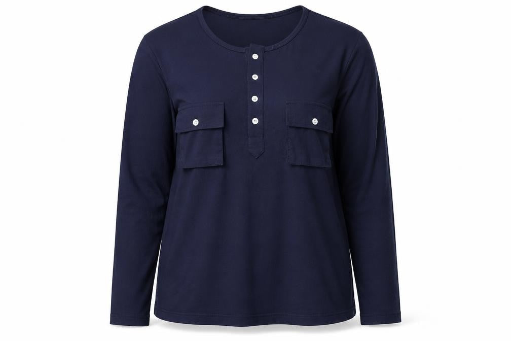 U2M2 Women's Blue Long Sleeve Button-Up Cotton Shirt 2XL