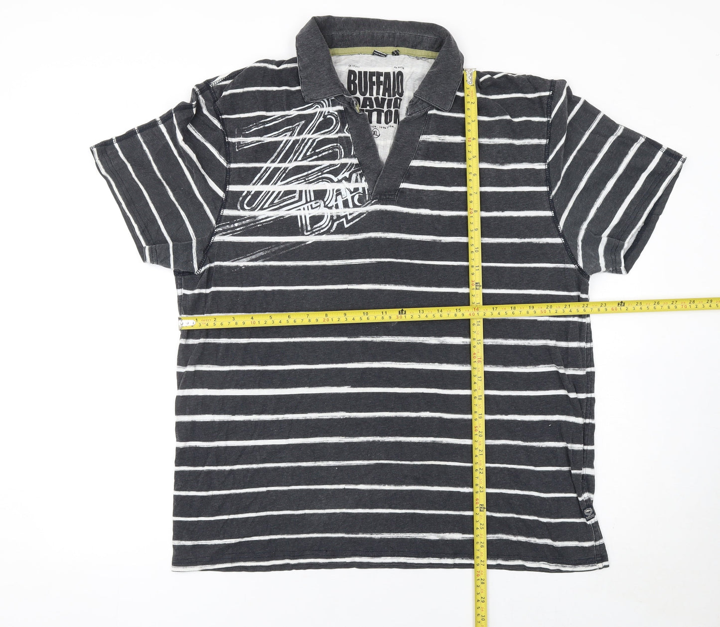 Buffalo David Bitton Men's Grey Striped Cotton Polo Shirt XL