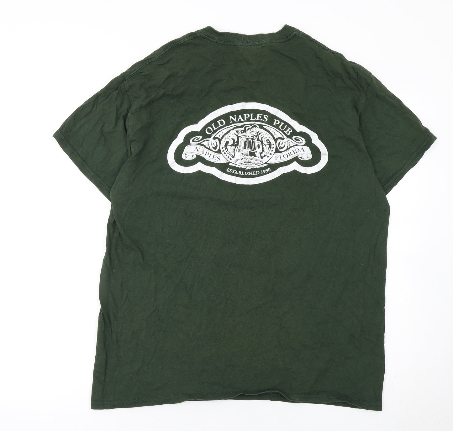 Gildan Men’s Green Old Naples Pub Graphic Cotton T-Shirt L Regular Fit