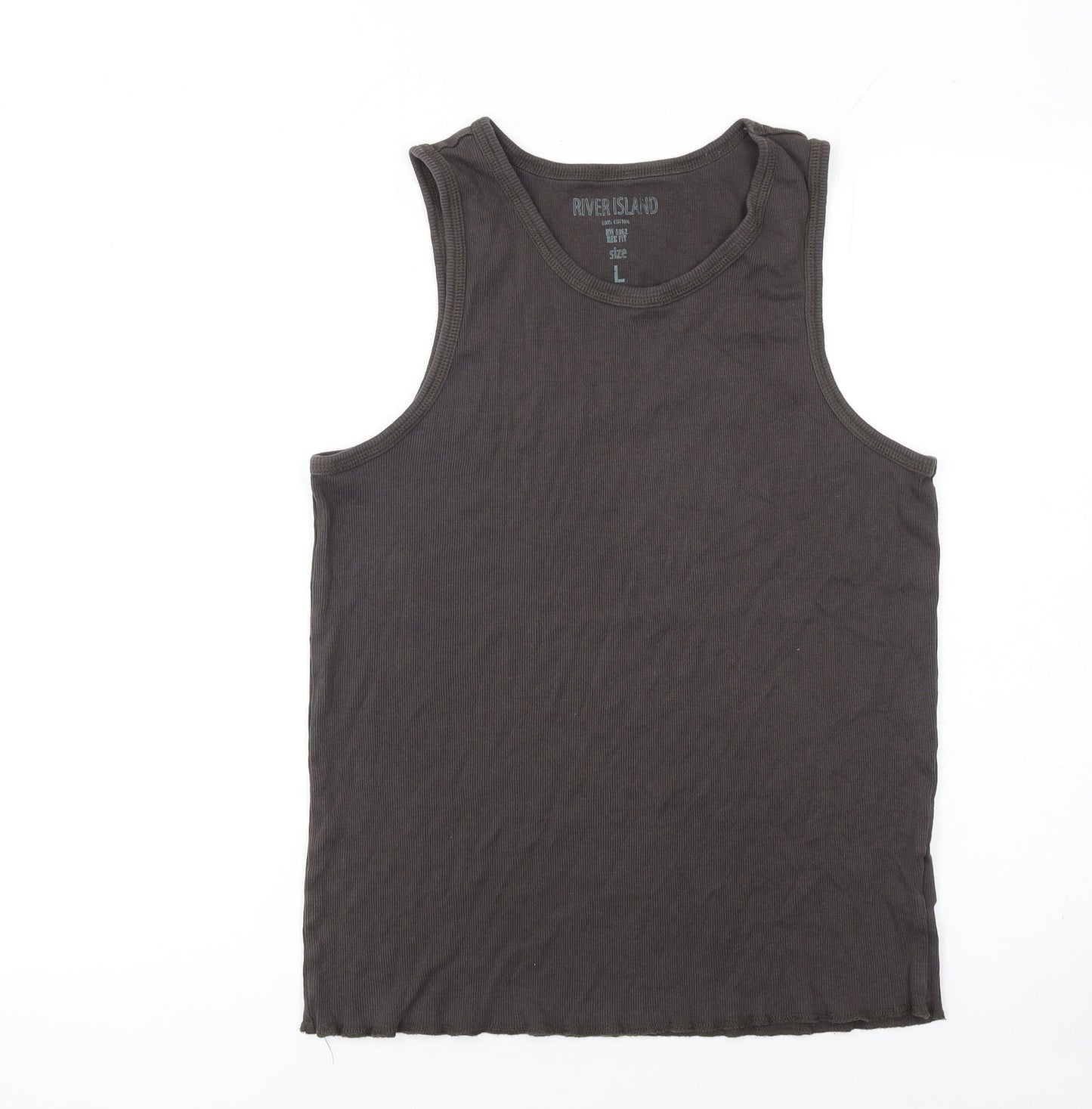 River Island Womens Black Cotton Tank Top Size L Basic Sleeveless