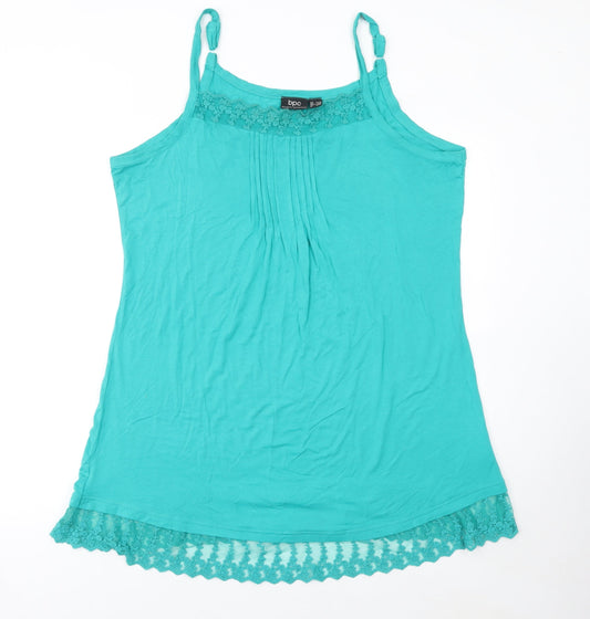bpc Bonprix Women Green L Lace Trim Sleeveless Slip Dress