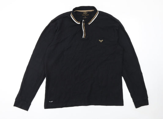 Threadbare Men's Black Long Sleeve Cotton Polo Shirt XL