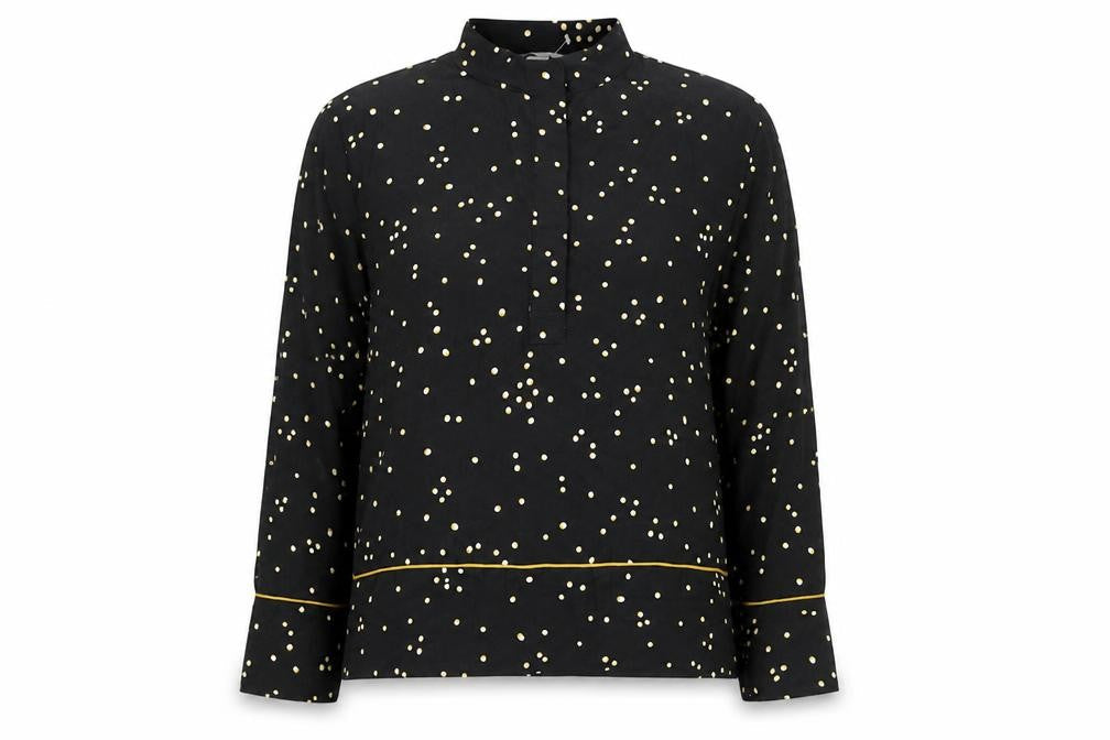 H&M Women's Black Polka Dot High Neck Long Sleeve Blouse Size 8