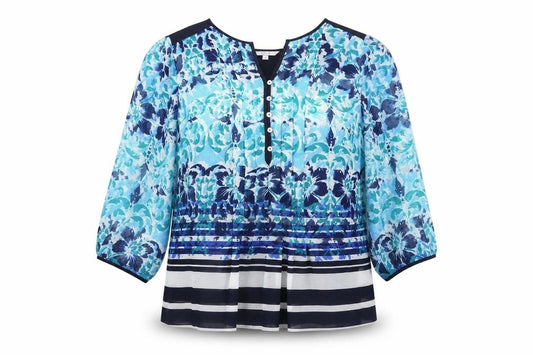 Marks and Spencer Per Una Women's Blue Floral Tunic Blouse Size 14