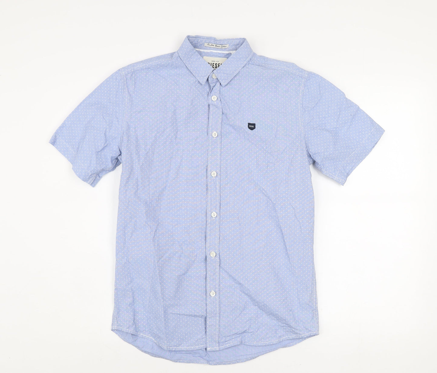Diesel Men's Blue Short Sleeve Button-Up Cotton Shirt Size S