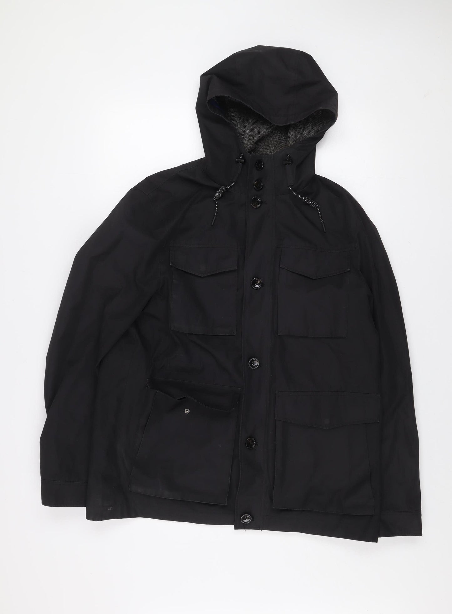 Ted Baker Men's Black L Hooded Parka Jacket Cotton Blend Lined