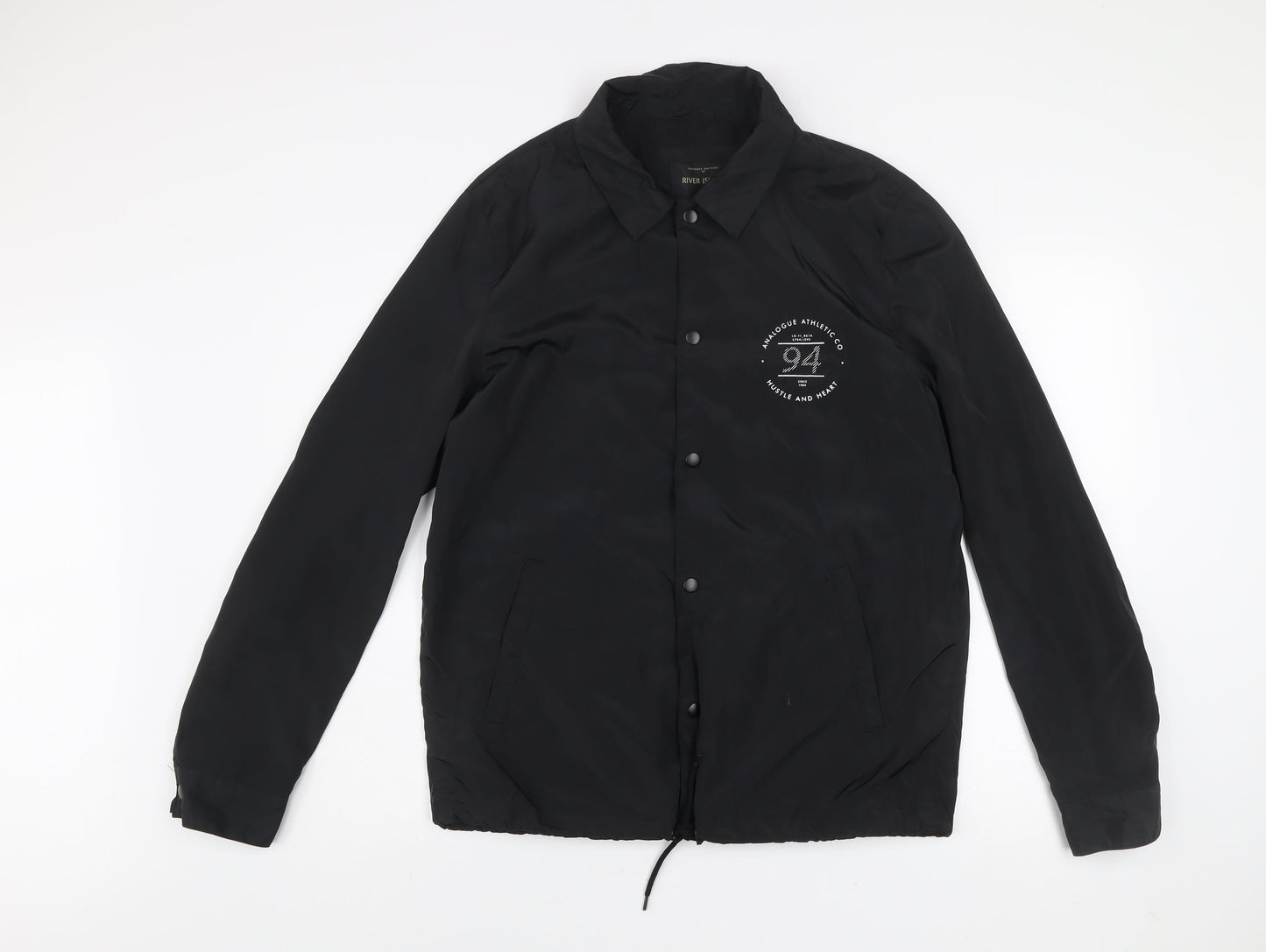 River Island Men's Black Coach Jacket M NYC Logo Casual Lightweight