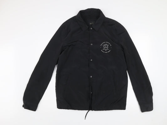 River Island Men's Black Coach Jacket M NYC Logo Casual Lightweight