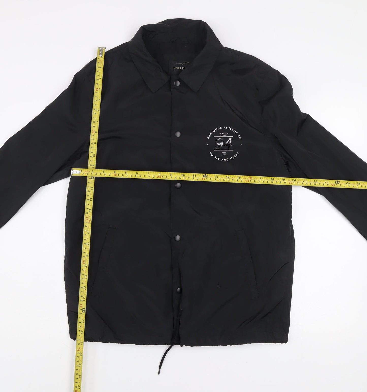 River Island Men's Black Coach Jacket M NYC Logo Casual Lightweight