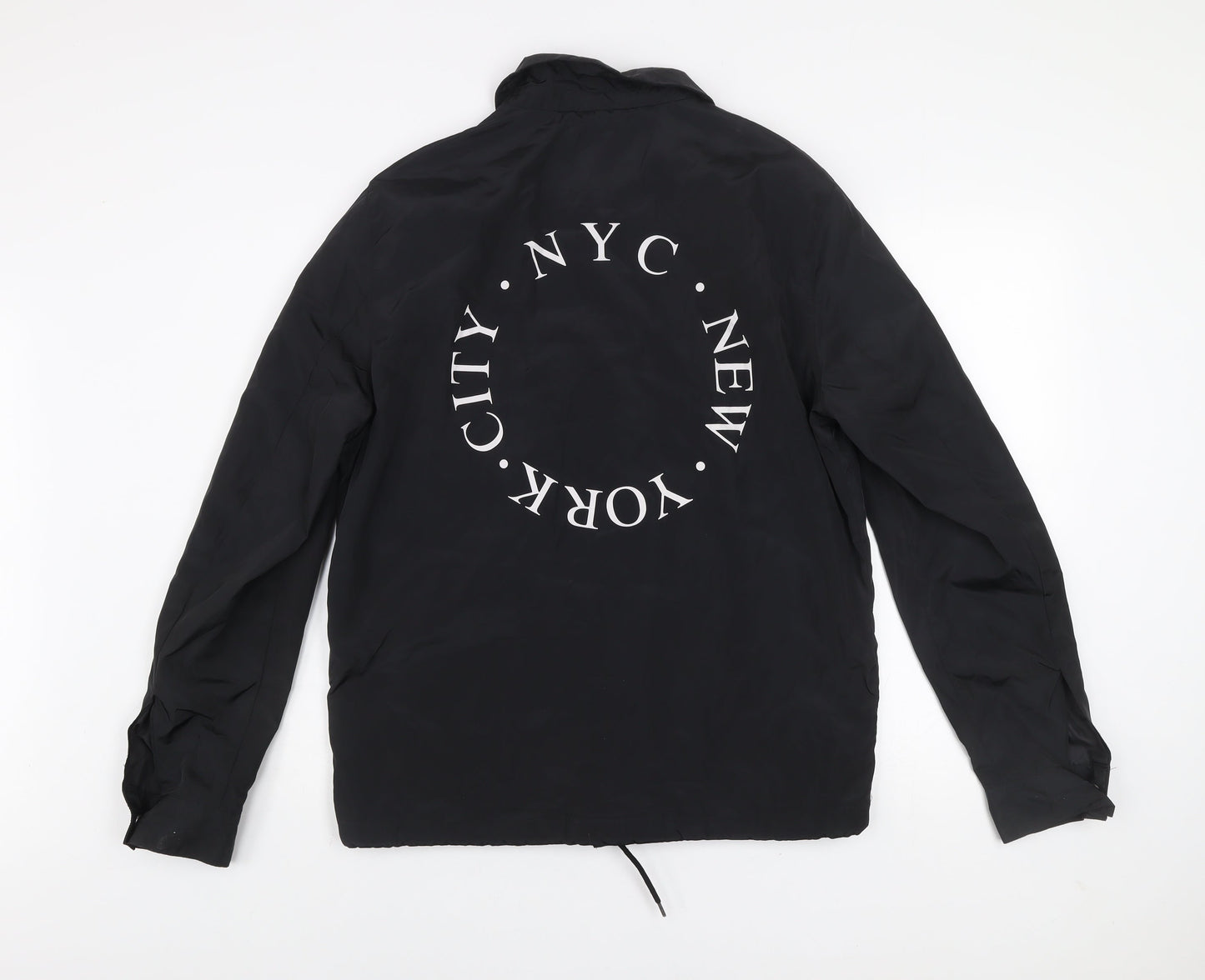 River Island Men's Black Coach Jacket M NYC Logo Casual Lightweight