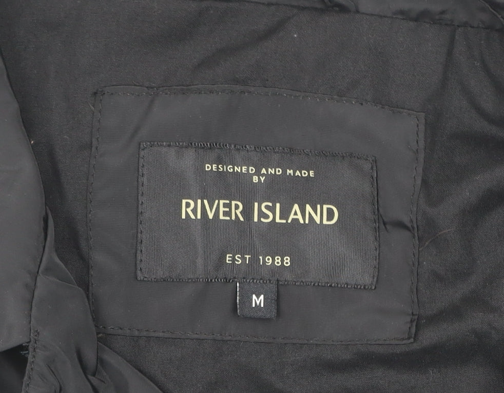 River Island Men's Black Coach Jacket M NYC Logo Casual Lightweight