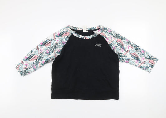Vans Womens Black Floral Raglan Sweatshirt M Cotton Blend