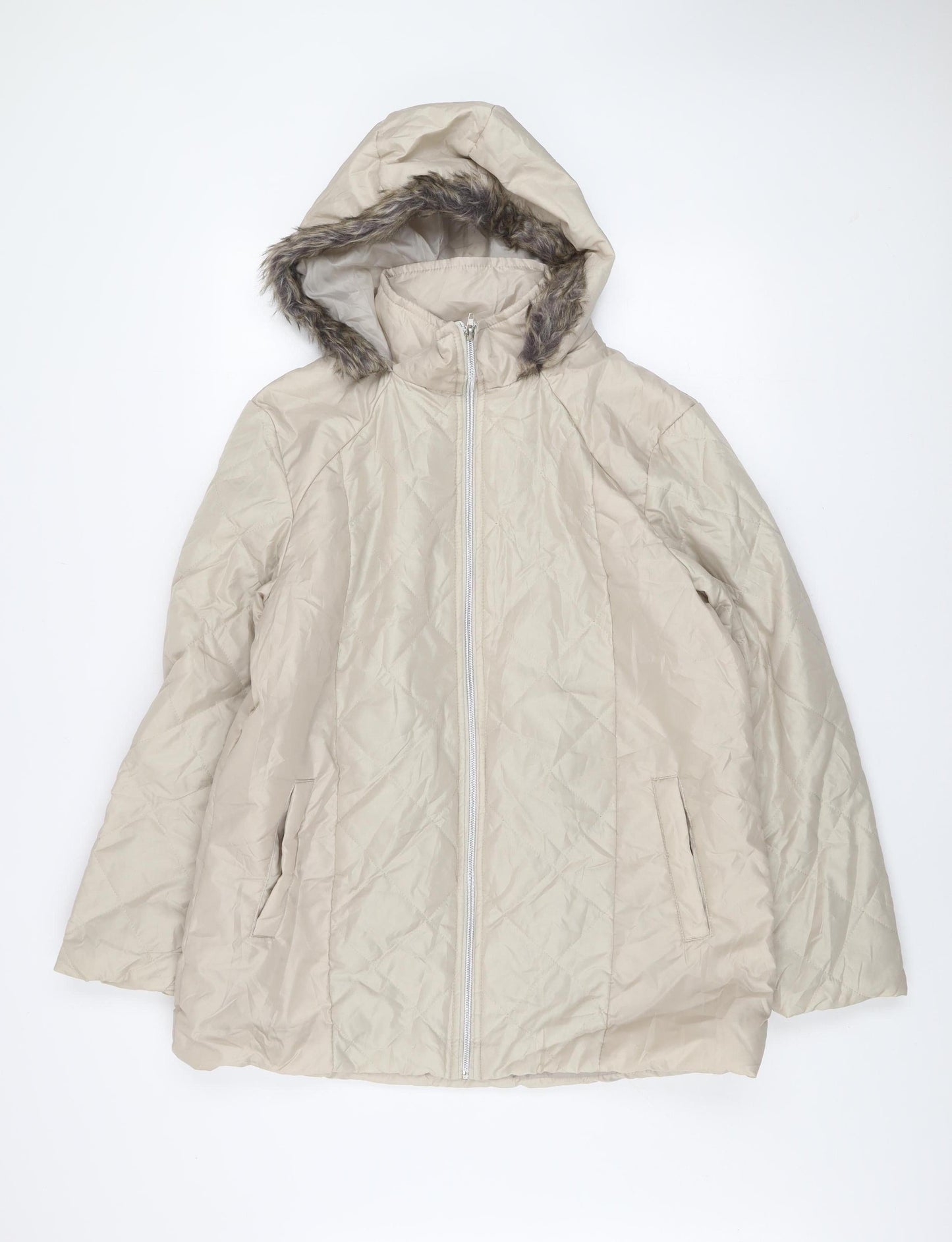 Anne De Lançay Women's Beige Faux Fur Hooded Quilted Puffer Coat M