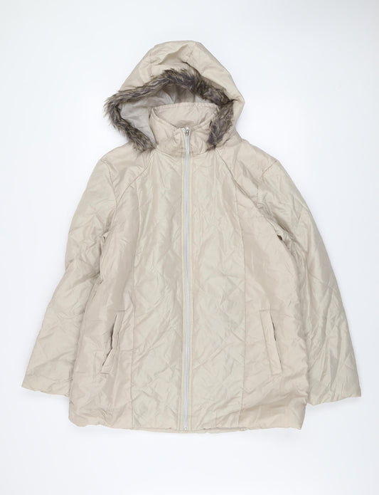 Anne De Lançay Women's Beige Faux Fur Hooded Quilted Puffer Coat M
