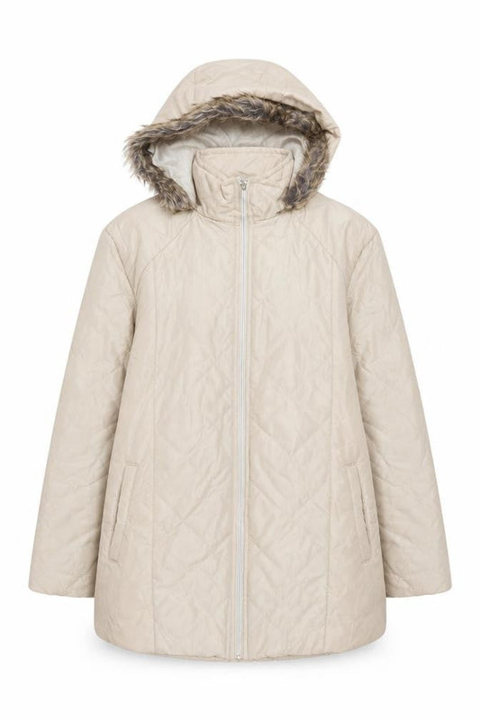 Anne De Lançay Women's Beige Faux Fur Hooded Quilted Puffer Coat M