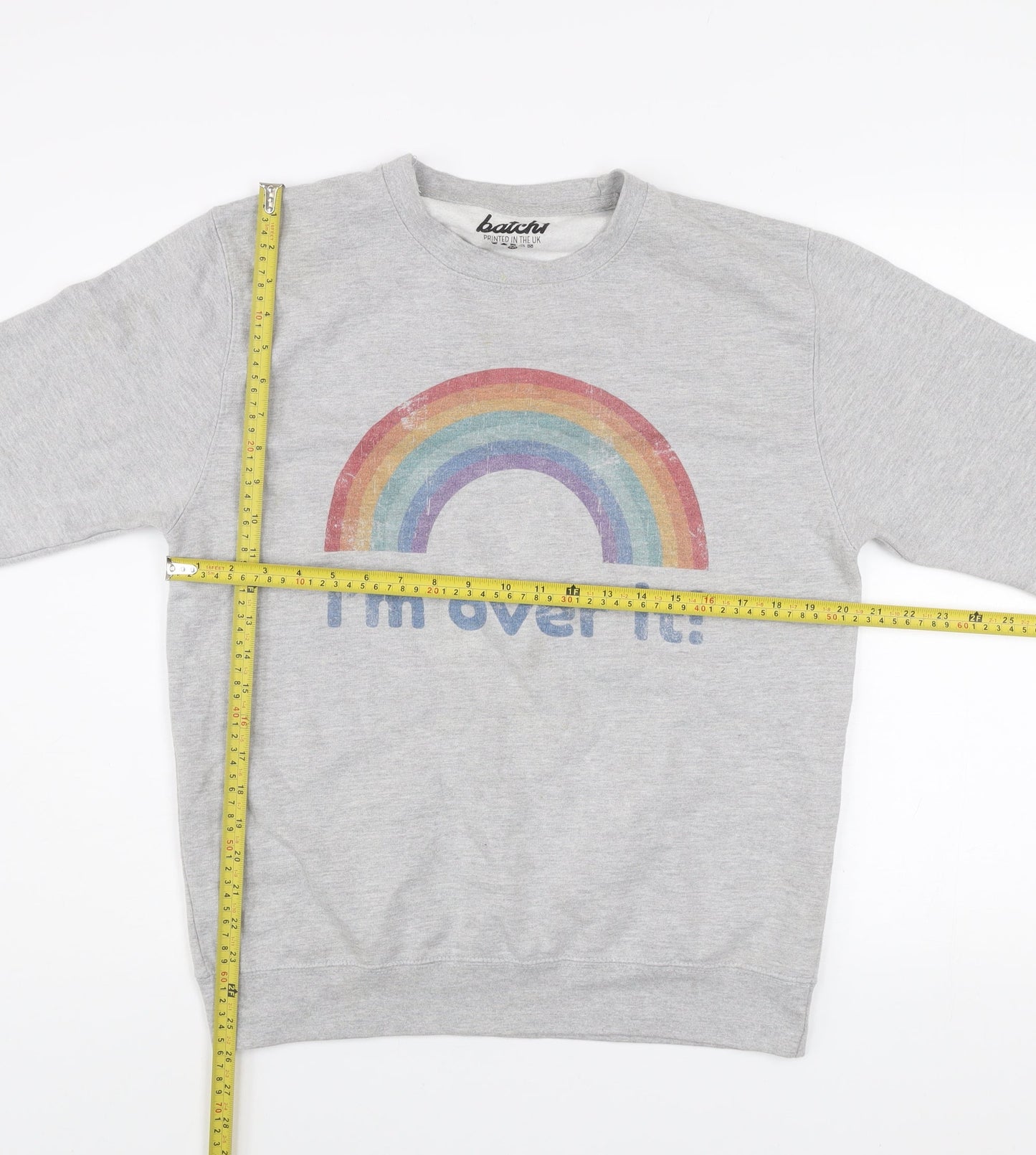 Batch1 Men's Grey Rainbow Graphic Pullover Sweatshirt Medium