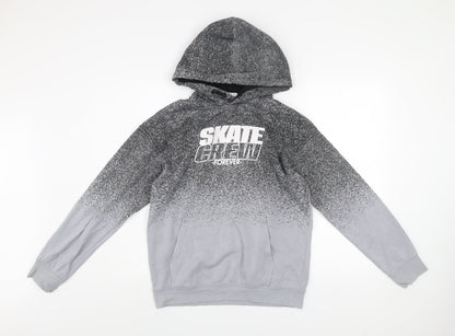 Additional front view of H&M boys’ grey skate crew pullover hoodie 13-14 years regular fit