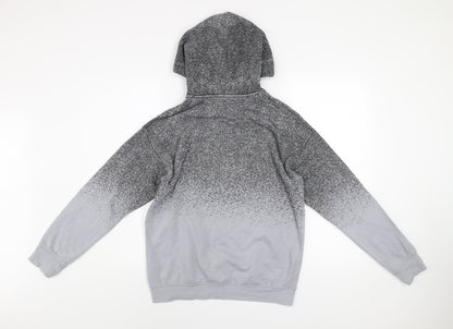 Close-up detail of H&M boys’ grey skate crew pullover hoodie 13-14 years regular fit