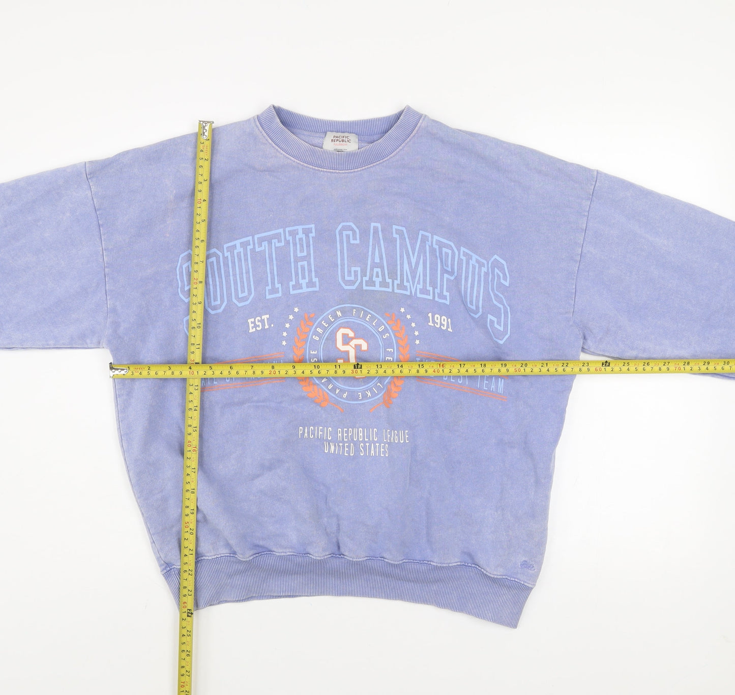 Pull&Bear Pacific Republic Women Blue Cotton Pullover Sweatshirt Size 10