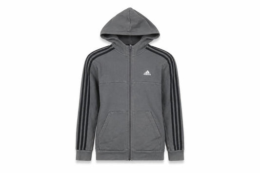 Adidas Boys Grey Hooded Track Jacket 13-14 Years Full Zip Cotton Blend