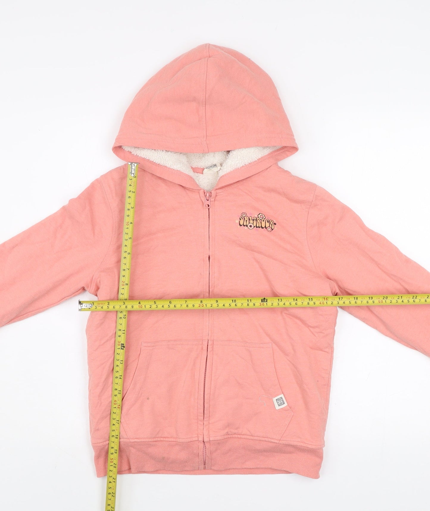 Saltrock Girls Pink Hooded Full Zip Basic Jacket 11-12 Years Retro Print